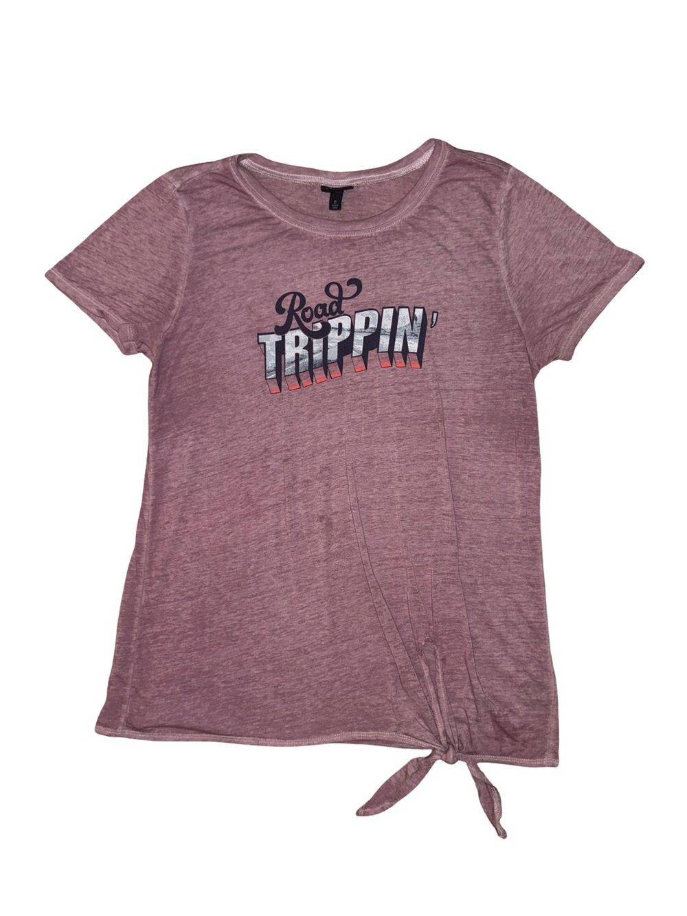 Torrid Road Trippin Graphic Tee Size 0 Mauve Tie Front Burnout T Shirt